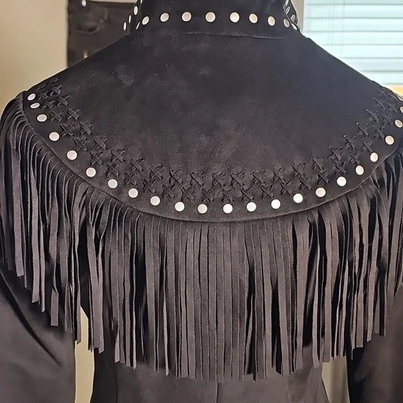 Black Fringe Women's Jacket. By Powder River Outfitters Size Small Soft And NWOT
